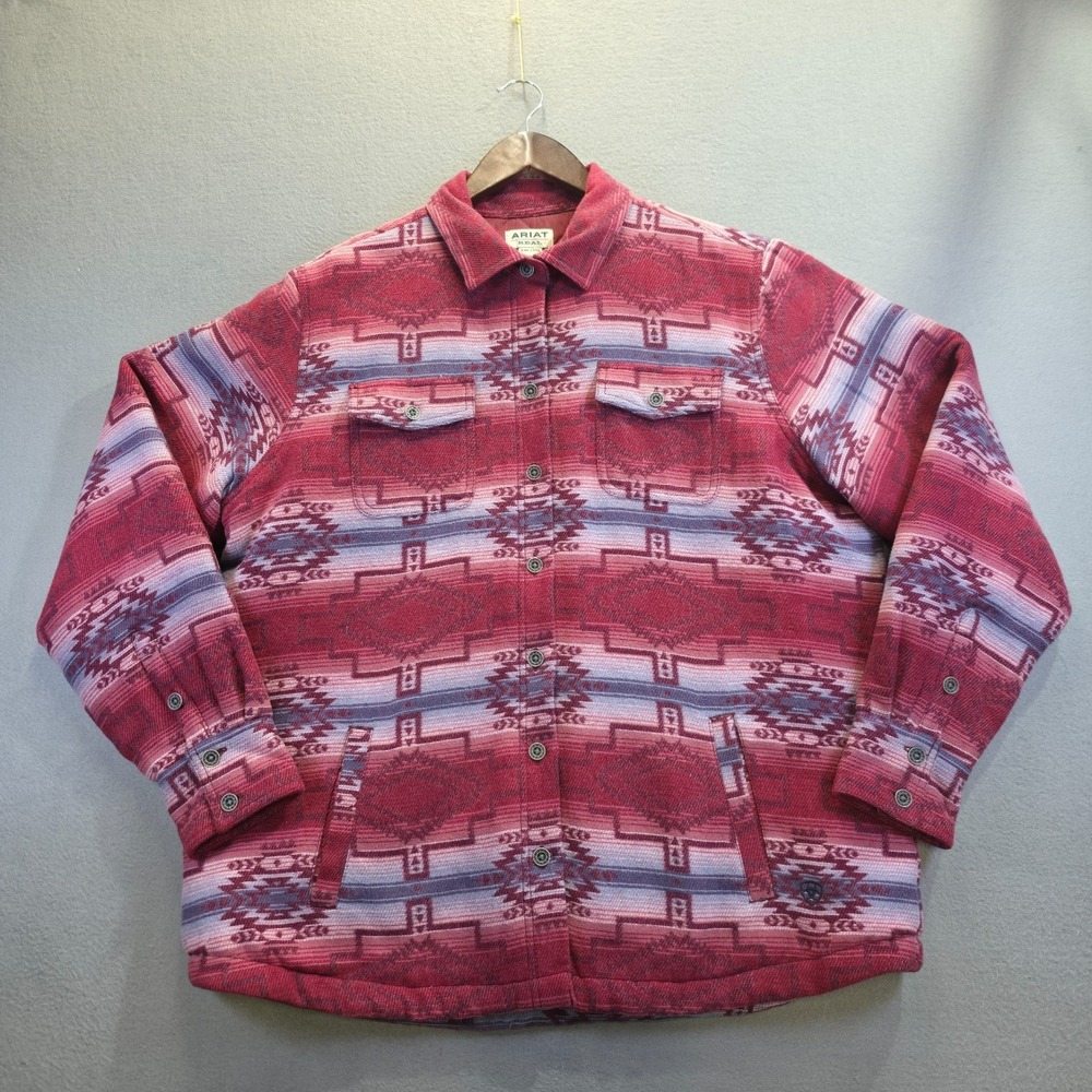 Ariat Real Women's Aztec Button Up Red Quilt Lined Shacket Size 2XL‎